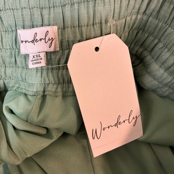 NEW Wonderly Pale Green Linen-Like Wide Leg Pants Size 2XL Summer Chic - Picture 7 of 8